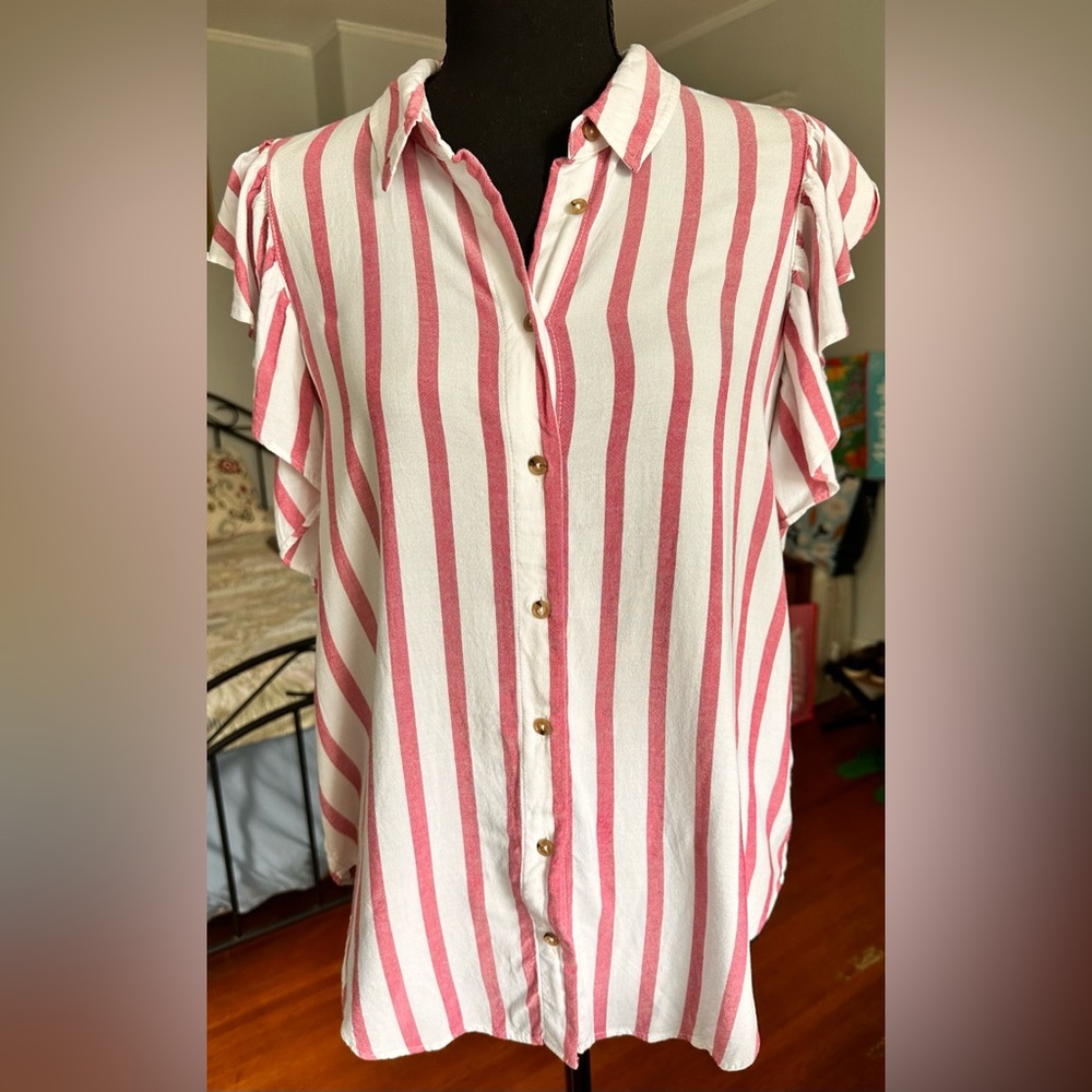 Maeve Pink and White Striped Blouse